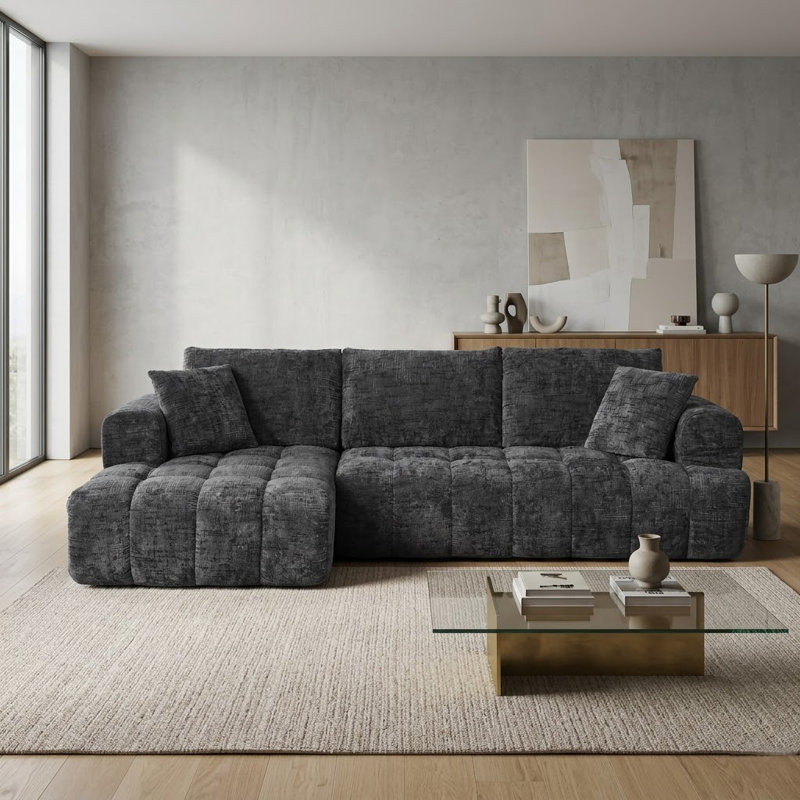 Canapé Boneless, canapé modulaire en L Chenille, Gris foncé, Left Hand Facing