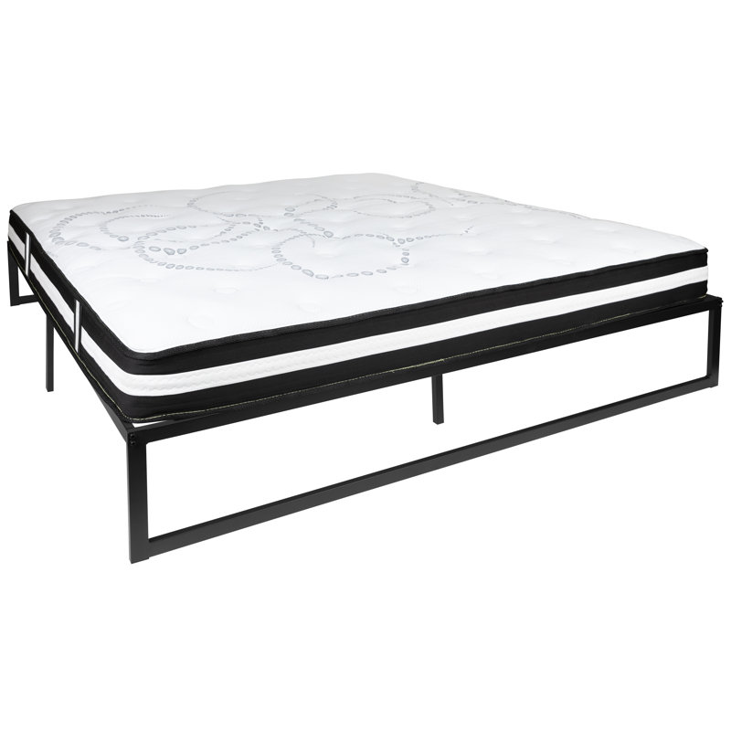 Hada 14 Inch Metal Platform Bed Frame with 12 Inch Pocket Spring Mattress in a Box, King