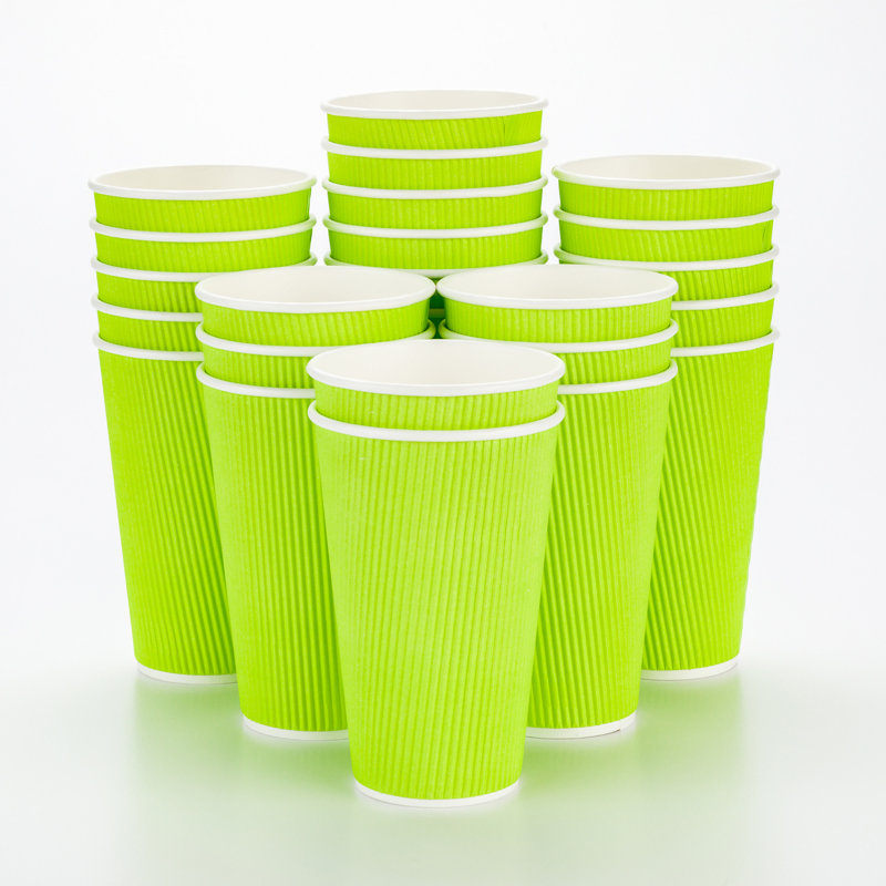 Restaurantware 16 Ounce Disposable Cups, Pack of 25 Ripple Wall Hot Cups – Lids Sold Separately, Designed with a Rolled Rim and Green Paper Insulation, Ideal for Serving Hot Coffee, Tea, and More