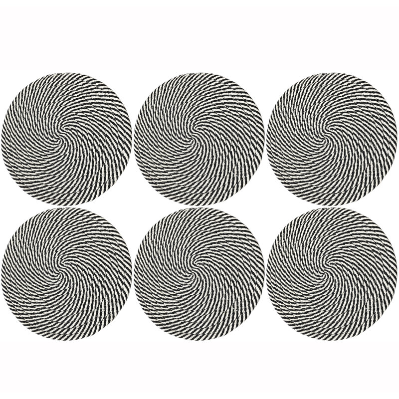 Polyester Round 6 Piece Trivet Set, Black