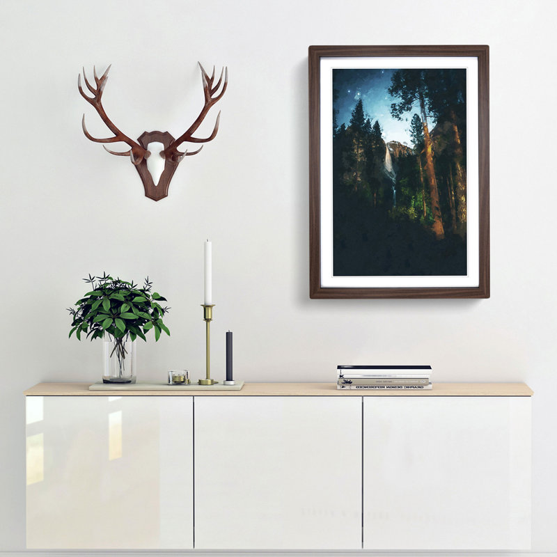 Waterfall Forest - Picture Frame Graphic Art Print, 76cm H x 50cm W x 2cm D, Walnut
