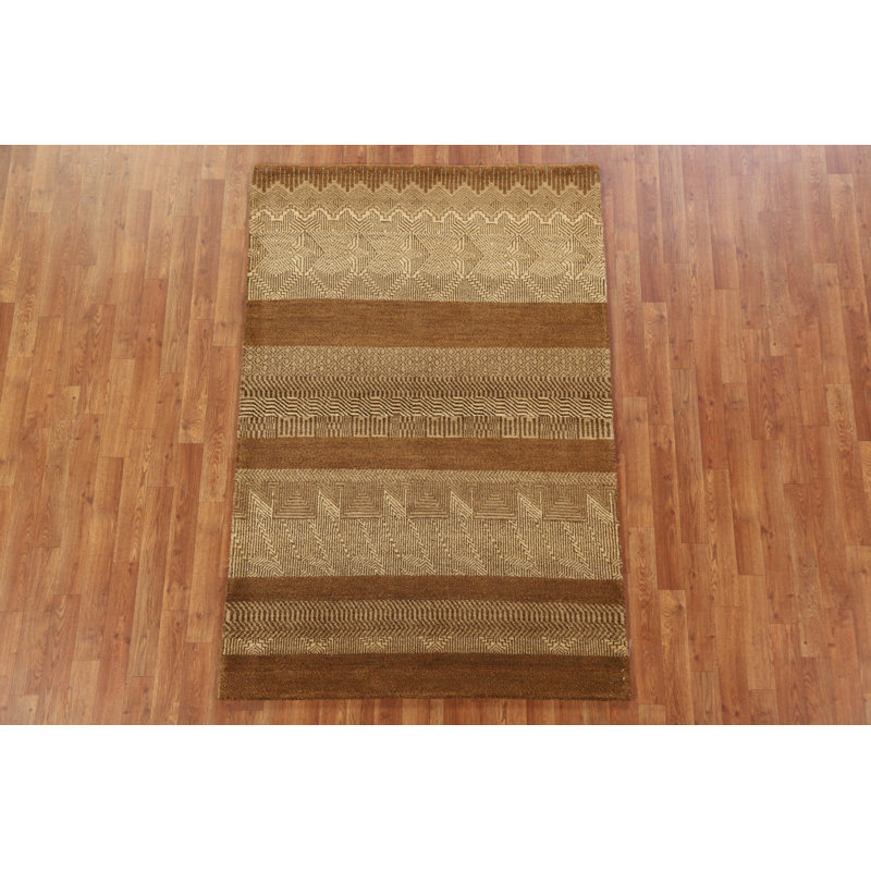 Tapis rayé Gabbeh Kashkoli noué à la main 4 x 6