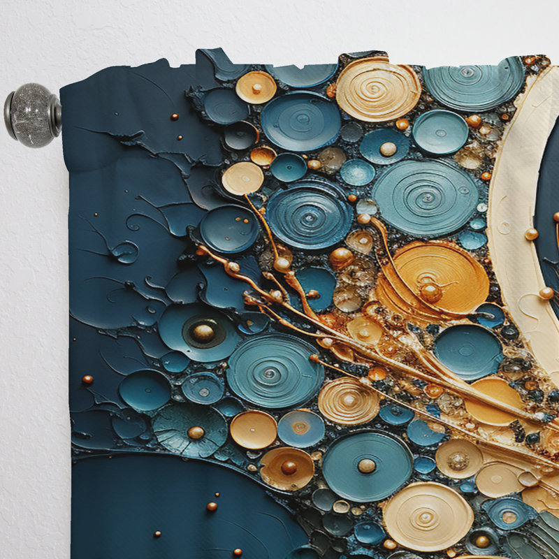 Gold Teal Abstract Spirals II - Modern Curtain - Velvet Room Darkening - 1 Panel, 52" W x 90" L