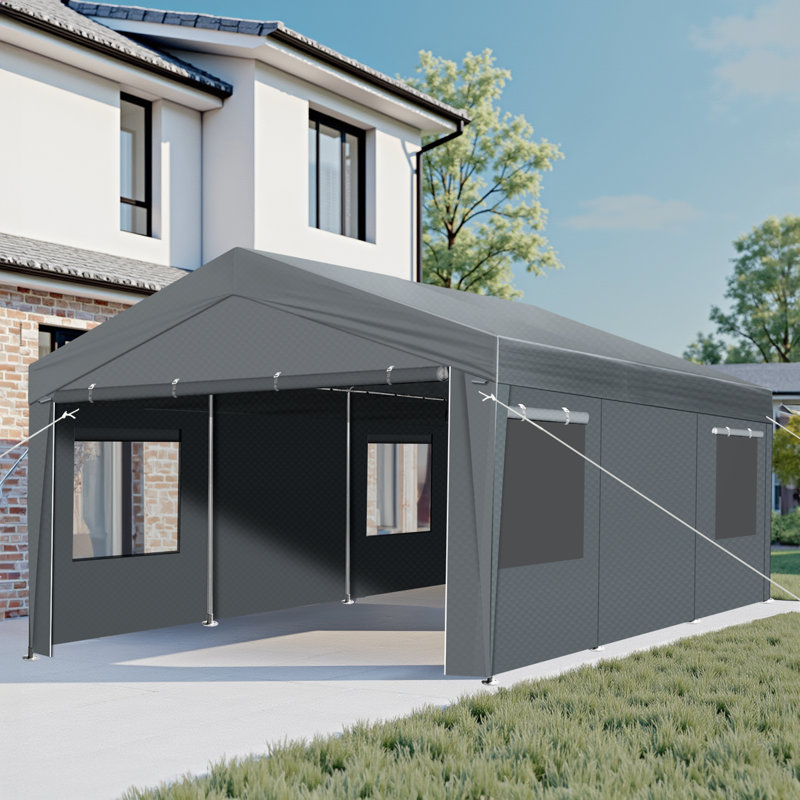 Abri d'auto robuste gris foncé 12 pi x 20 pi avec structure en acier galvanisé renforcé