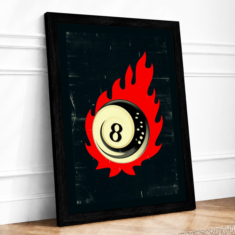Eight Ball Aflame Modern 1 Piece Single Picture Frame Wall Art, A4 - 29.7 x 21.0 cm, Black