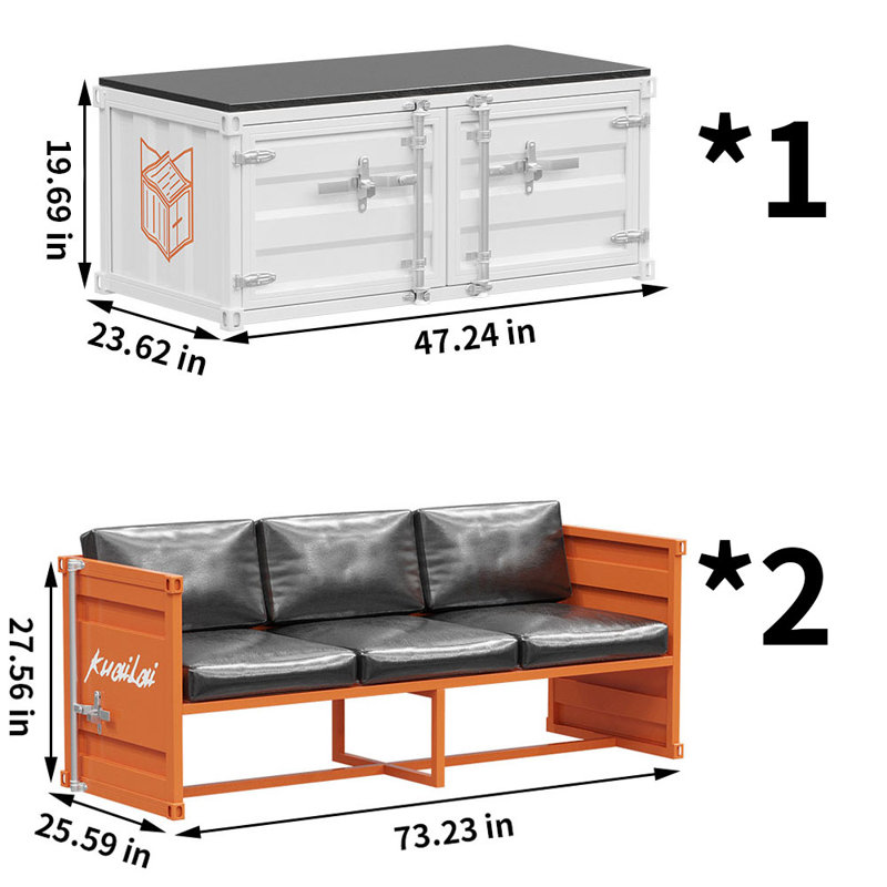 Table basse et chaises personnalisées de style industriel, H 19,69 po x L 47,24 po x l 23,62 po