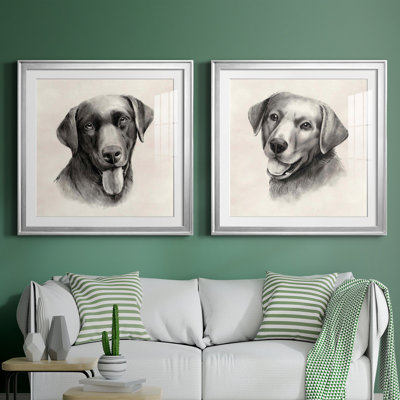 «Charcoal Labrador I», ensemble de 2 peintures encadrées