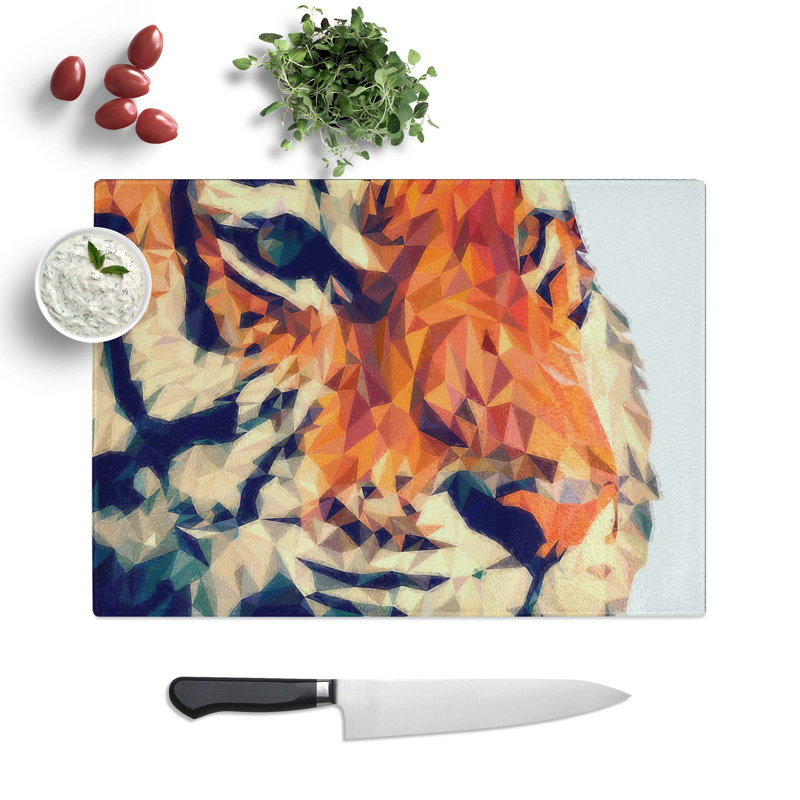 Glass Geometric Tiger in Abstract Chopping Board, 28.5 cm W x 20 cm L
