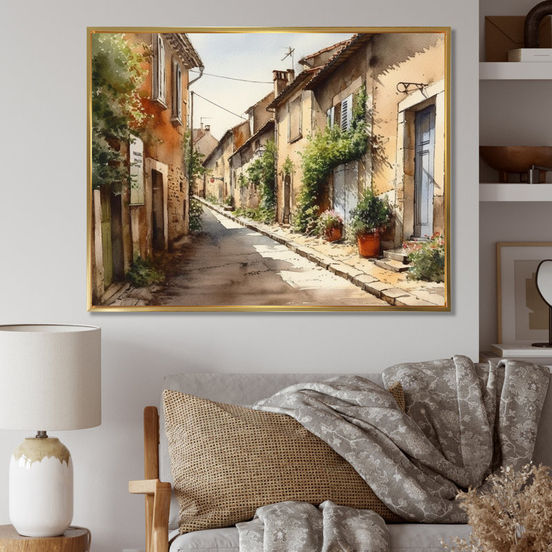 «Rochan Mediterranean Village Street I - Landscape Cottage», reproduction sur toile encadrée, H 34 po x l 44 po x P 1,5 po