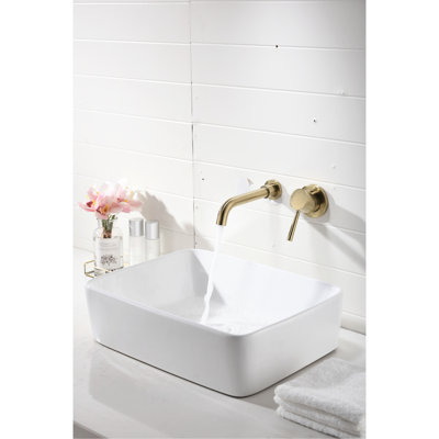 Wall Mounted Bathroom Sink Faucet In Brushed Gold - Pop-Up Drain, Single Lever For Optimal Water Temperature Control, Noise-Reducing Aerator, Brass Nickel With Handle Simple Flow Adjustment, Splash