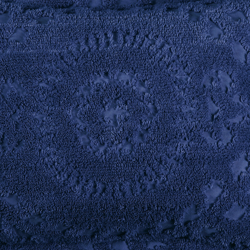 Rio 100% Cotton Tufted Pillow Sham with Medallion Pattern Machine Washable Pillow Cover for All Season, Navy, Euro Sham
