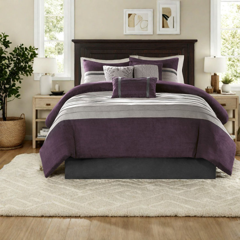 Luxurious Faux Suede 7-piece Bedding Set, Polyester, Transitional Style For Bedroom