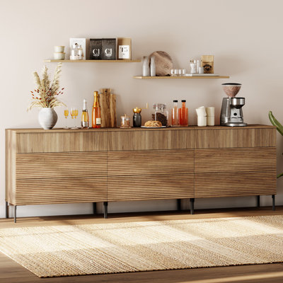 94.5" Wooden Reeded Sideboard with 9 Drawers, 3-In-1 Modern Wide Credenza Storage Cabinet for Kitchen, Dining Room