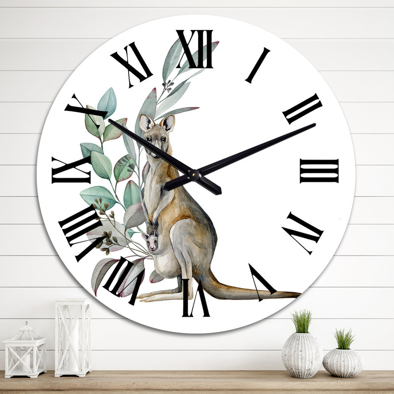 Kangourou avec feuilles d'eucalyptus - Horloge murale traditionnelle, Grand