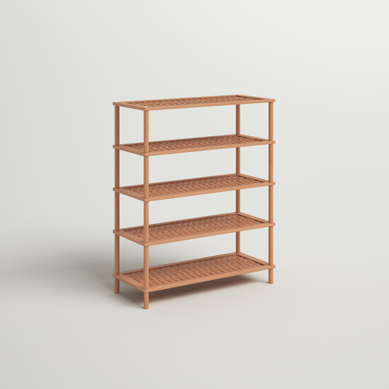 Lightweight Bamboo 5-Tier Shoe Rack with Basket Weave Shelves