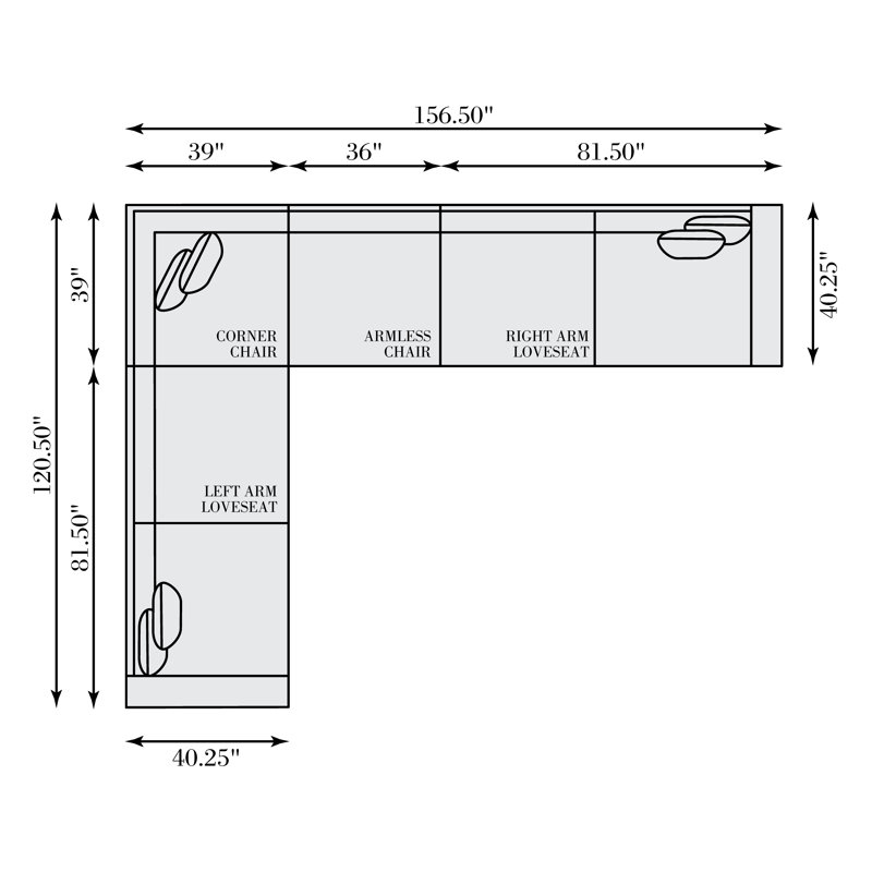 Nest Sectional, Right Hand Facing, 29.5" H x 156.5" W x 120.5" D