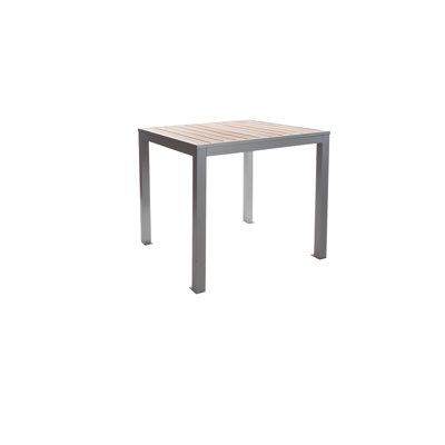 Table boulonnée à 4 pieds Seaside 31 po x 31 po, plateau en teck gris synthétique, structure noire - trou de parasol en option
