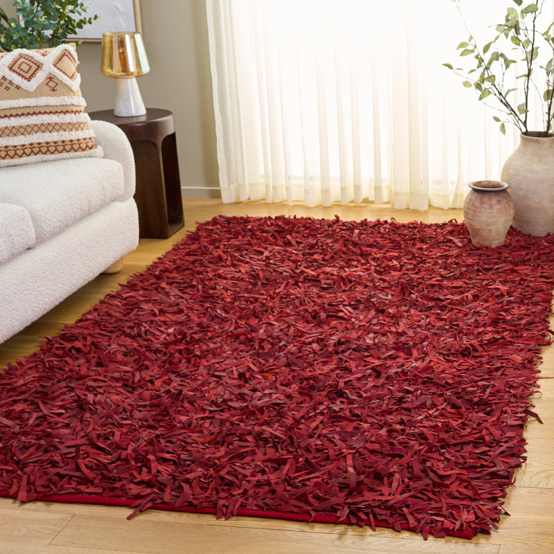 Arik Handwoven Leather/Cotton Solid Color Rug in Red, Rectangle 6' x 9'