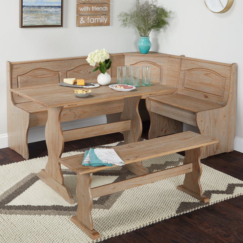 Padstow 5 - Person Pine Solid Wood Breakfast Nook Dining Set with Hidden Storage, Rustic Natural