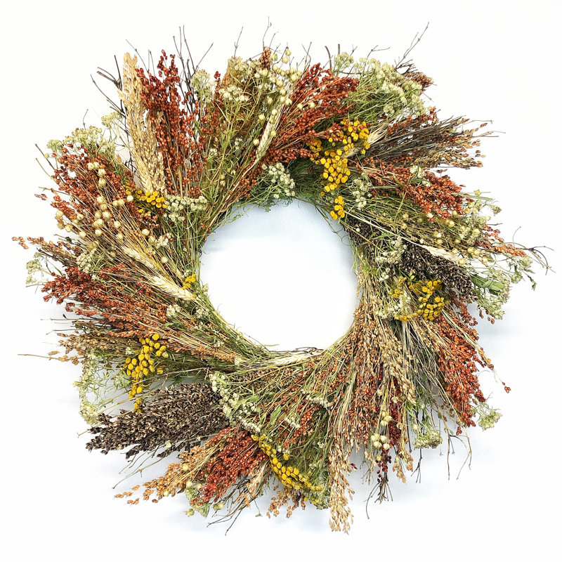 Dried Feuille Morte Floral Fall Wreath, 22" H x 22" W x 5" D