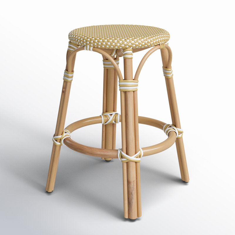 Tobias Rattan Bar Stool & Counter Stool, Counter Stool (24" Seat Height), Yellow/White Dot/Natural Rattan Frame