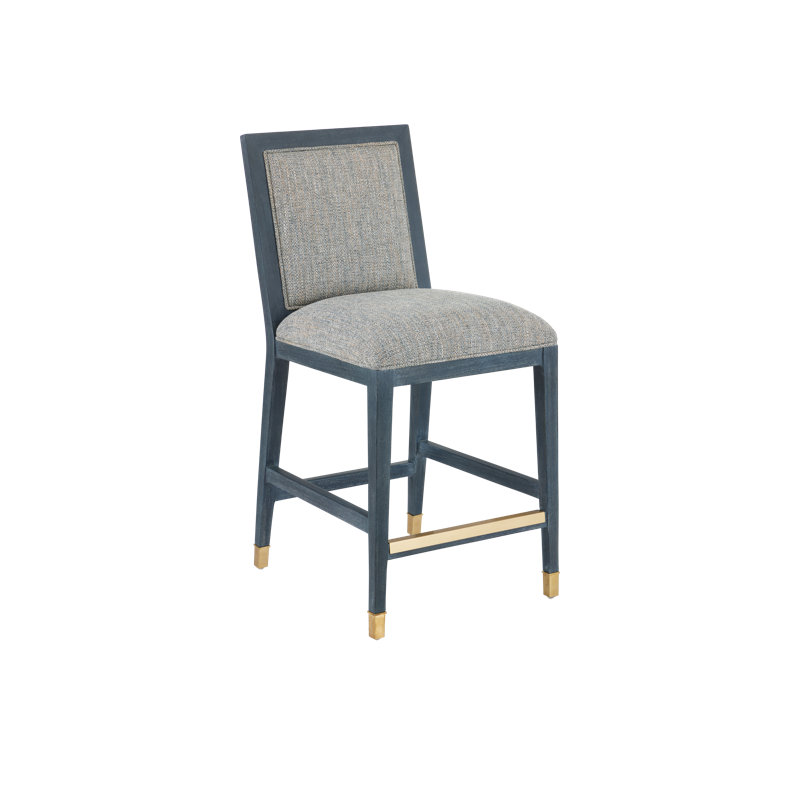 Santos Bar Stool, Barrett Dusk, Counter Stool (26" Seat Height), Gray/Vintage Navy/Satin Brass