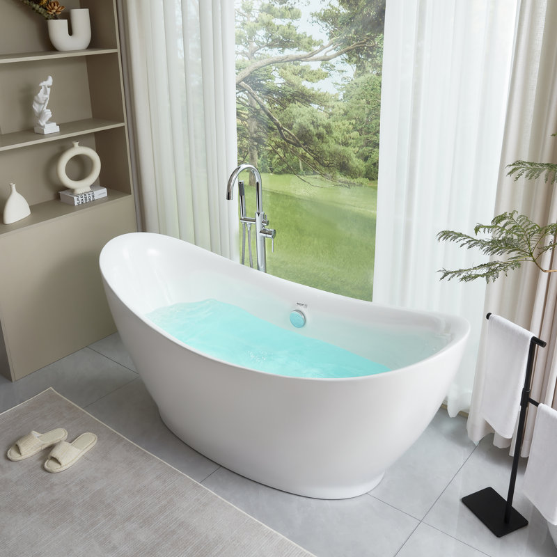 68" x 30" Freestanding Soaking Acrylic Bathtub