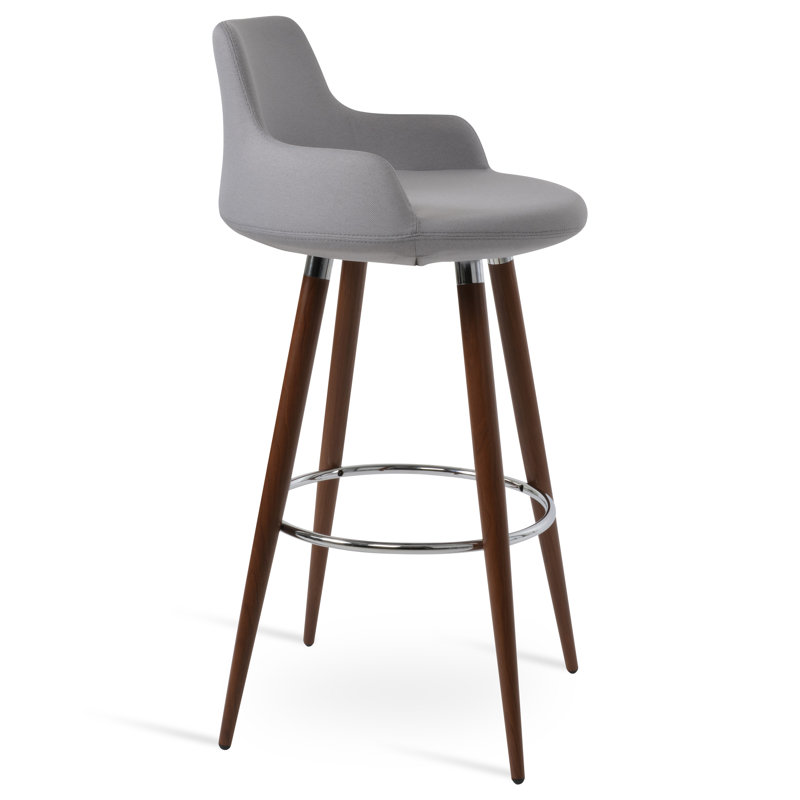 Tabouret de bar et de comptoir Dervish Ana, Tabouret de bar (hauteur d'assise de 29,5 po), Gris clair, Noyer