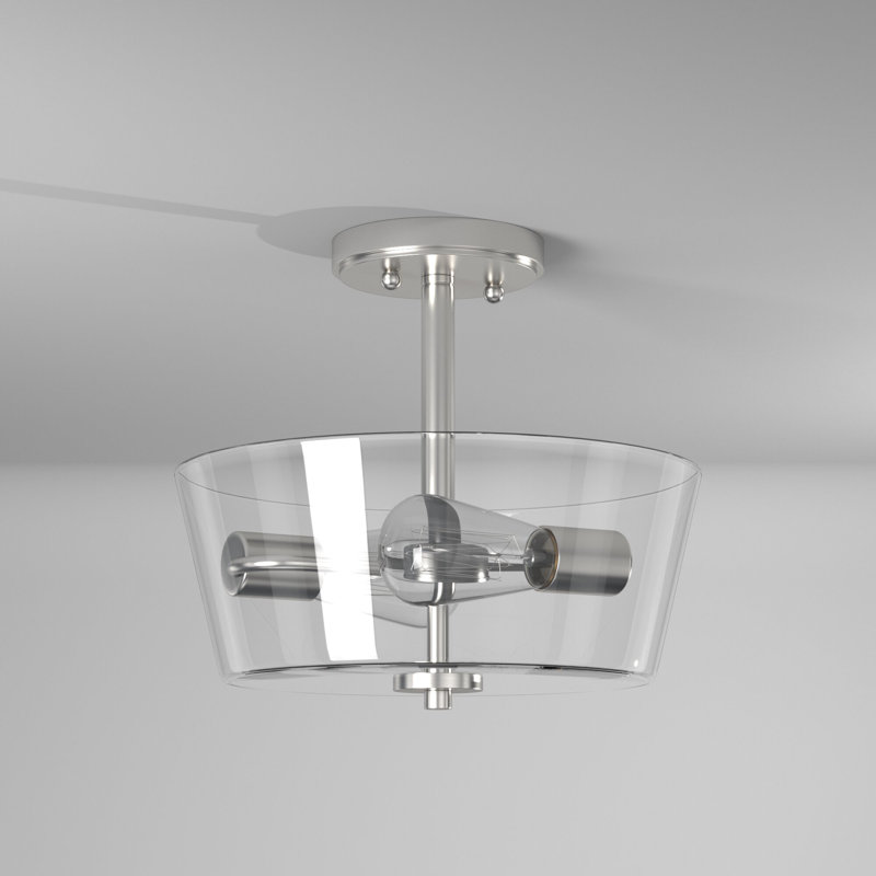Samina Glass Semi Flush Mount, Satin Platinum