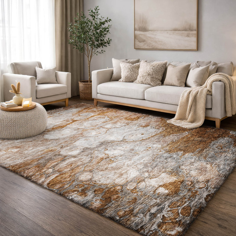Tapis à poil long de qualité supérieure lavable à la machine ADS698, Terra Cotta, 10 pi x 14 pi