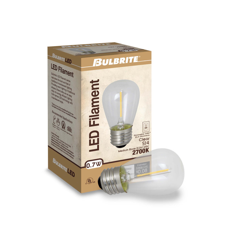 0,7 watts (11 watts équivalents), DEL S14, ampoule à intensité variable, culot moyen E26 (standard), 2700