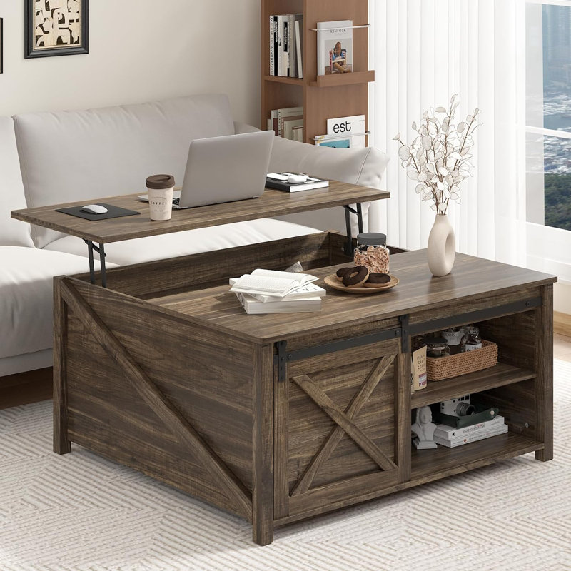 Table basse à plateau relevable, Brun