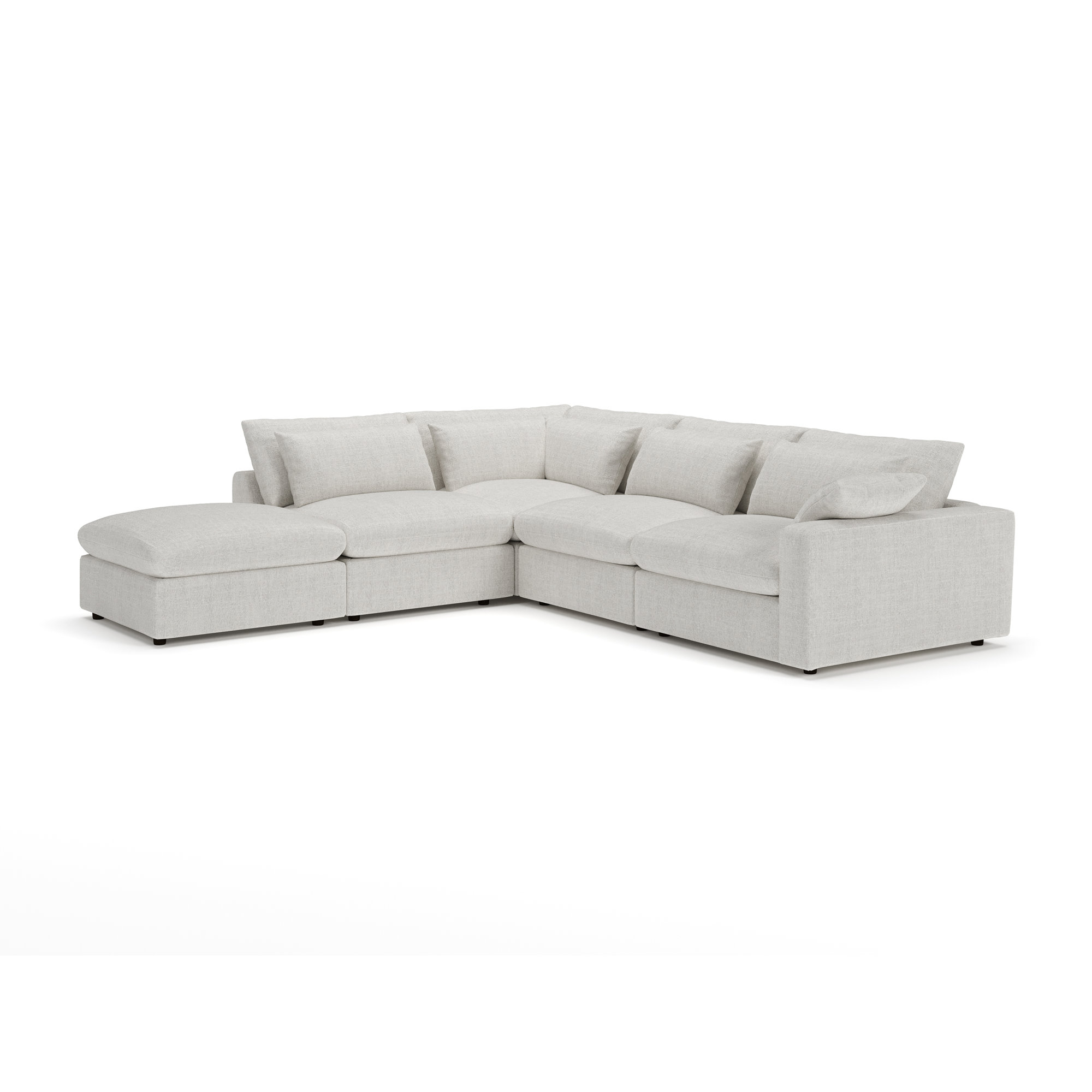 Remy 5-Piece Modular Chaise Sectional, Monique Oyster Textured Chenille, Left Hand Facing