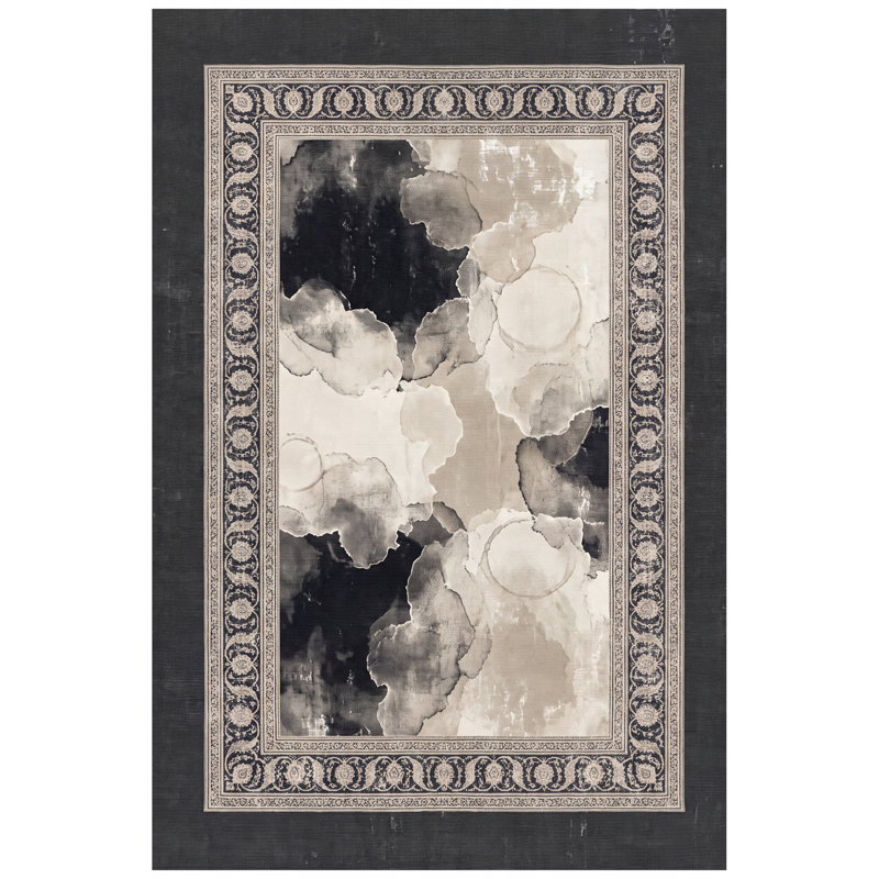 Tapis Barlow moderne à poils courts, style aquarelle abstraite, gris et noir, lavable en machine, antidérapant, pour intérieur et extérieur, adapté aux animaux domestiques, idéal pour le salon, la chambre, la salle à manger, l'entrée, le corridor ou le bureau.