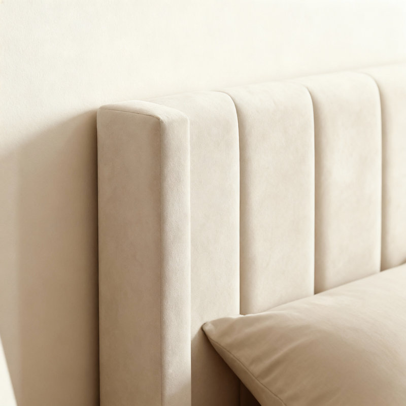 Atiyah Wingback Ottoman Storage Bed, Putty Velvet, Double (4'6)