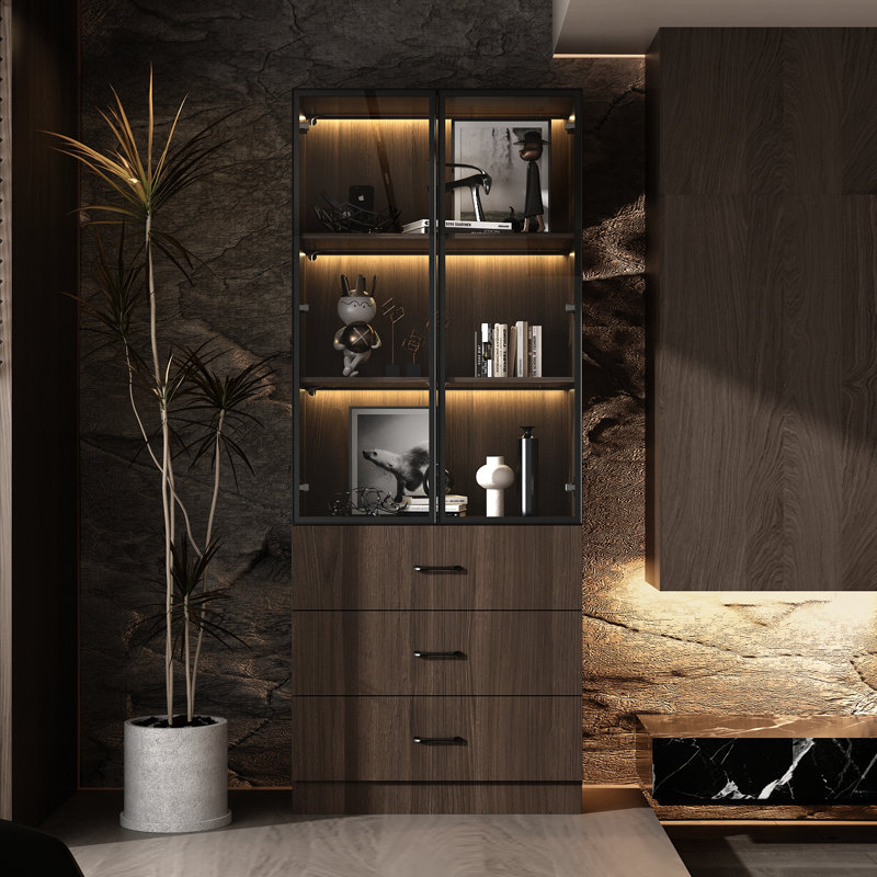 Vitrine en verre trempé avec lumières réglables
