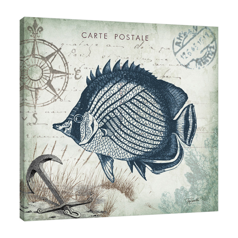« seaside postal : fish iii », reproduction d’impression sur toile tendue, H 12 po x l 12 po