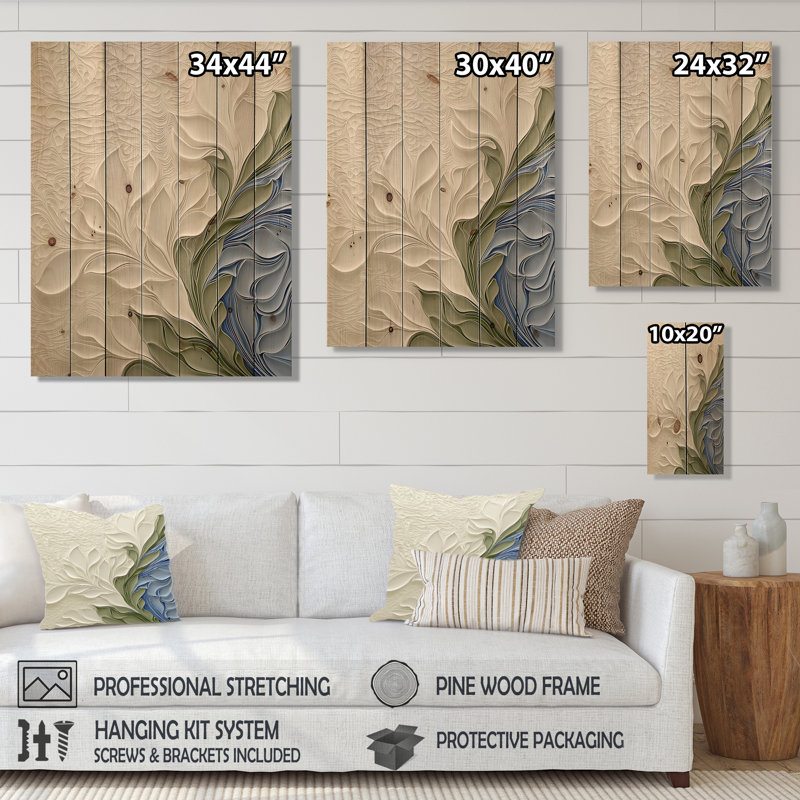 Fleurs océaniques abstraites, impression sur bois bleu moderne sur bois de pin naturel, H 20 po x l 10 po x P 0,78 po