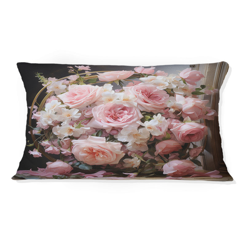 Coussin rose avec impression romantique «I Wreath»