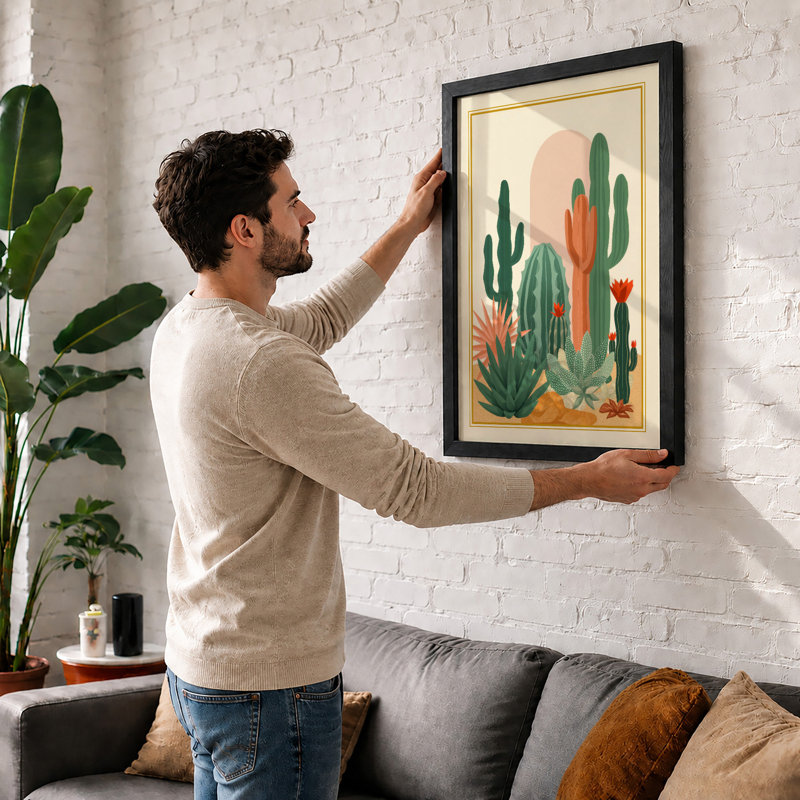 Desert Botanical Study Art Deco - Framed Print, A2 - 59.4 x 42.0 cm, Black