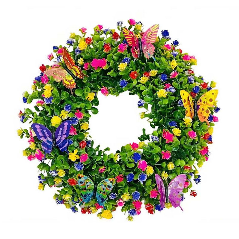 Couronne artificielle 17 po printemps été avec faux papillons