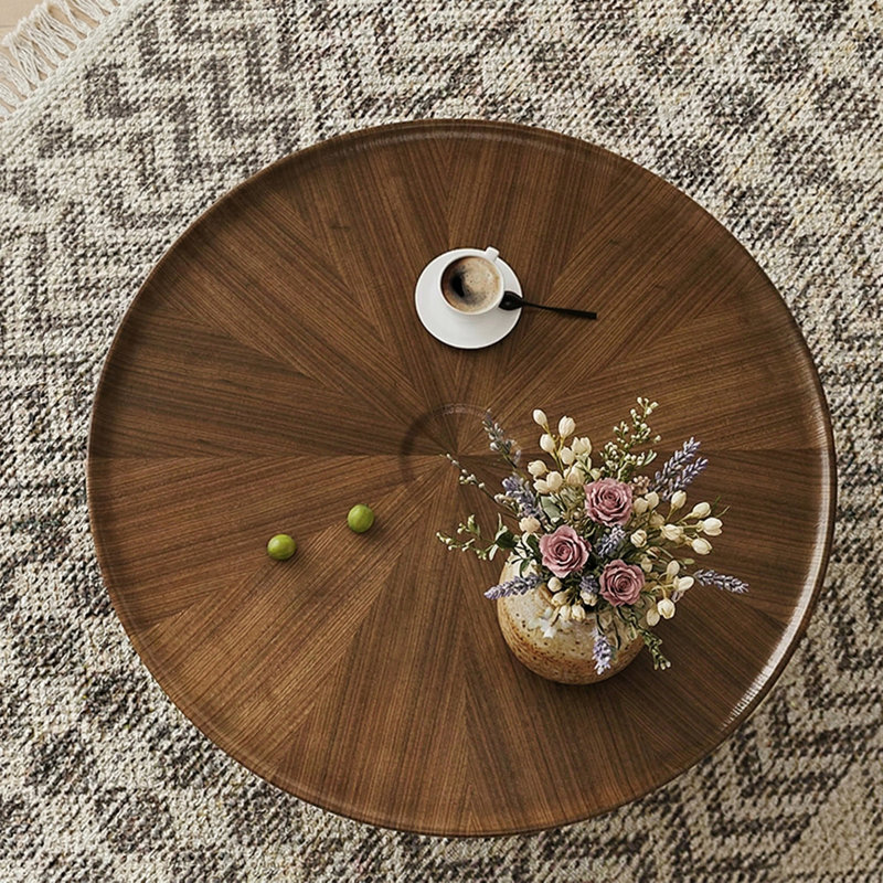39.37" Round Coffee Table - Carbon Steel Frame with Natural Wood Veneer Top, Modern Curved Accent Table for Living Room