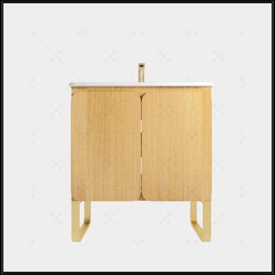 Modern Light Wood Bathroom Vanity With Ceramic Sink, Large Storage, And Metal Support For Elegant And Functional Bathrooms