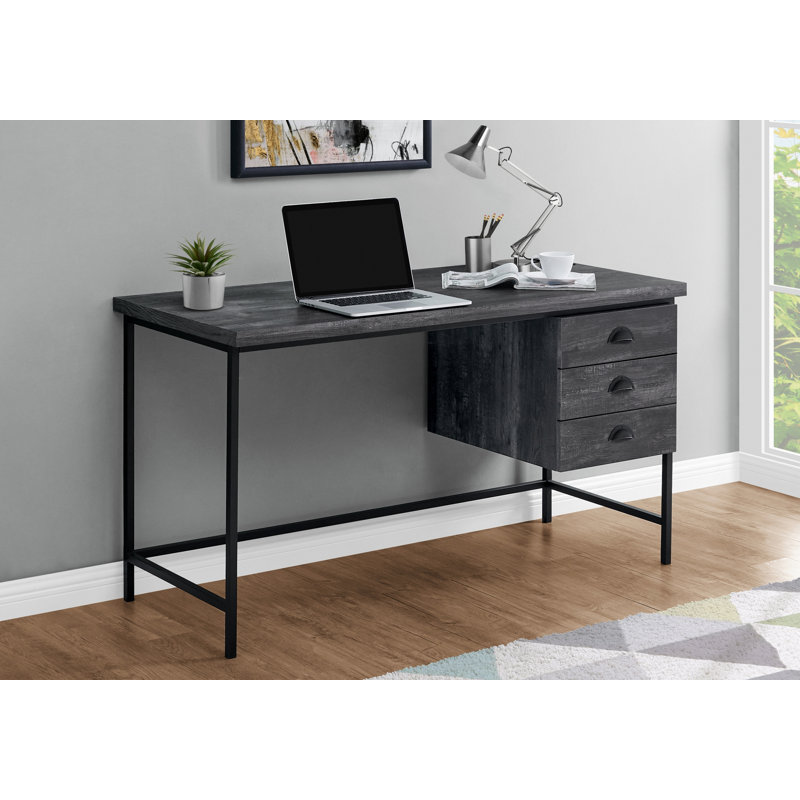 Computer Desk, Home Office, Laptop, Storage Drawers, 55"L, Work, Laminate, Black Metal, Contemporary, Modern, Black