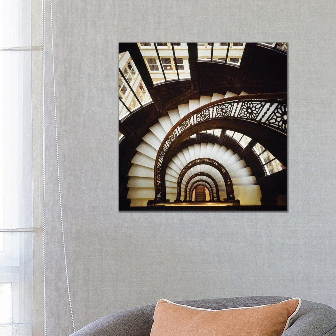 High Angle View Of A Spiral Staircase, Rookery, Chicago, Cook County, Illinois, USA - Wrapped Canvas Print