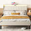 Structure de lit plateforme avec tête de lit tapissier en tissu et support en lattes de bois-302995967