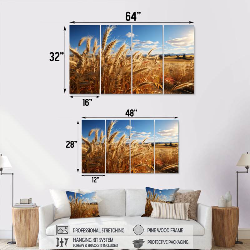 «Golden Harvest Meadow Horizon IV», art mural 4 pièces, H 28 po x l 48 po