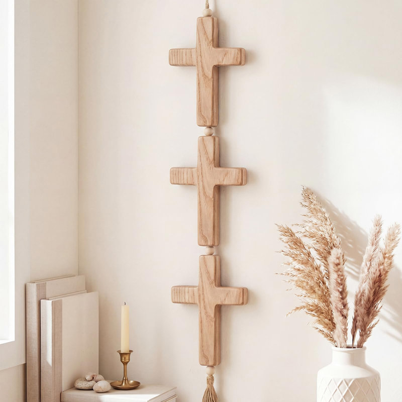 Décoration murale croix en bois 3D 31,5 po