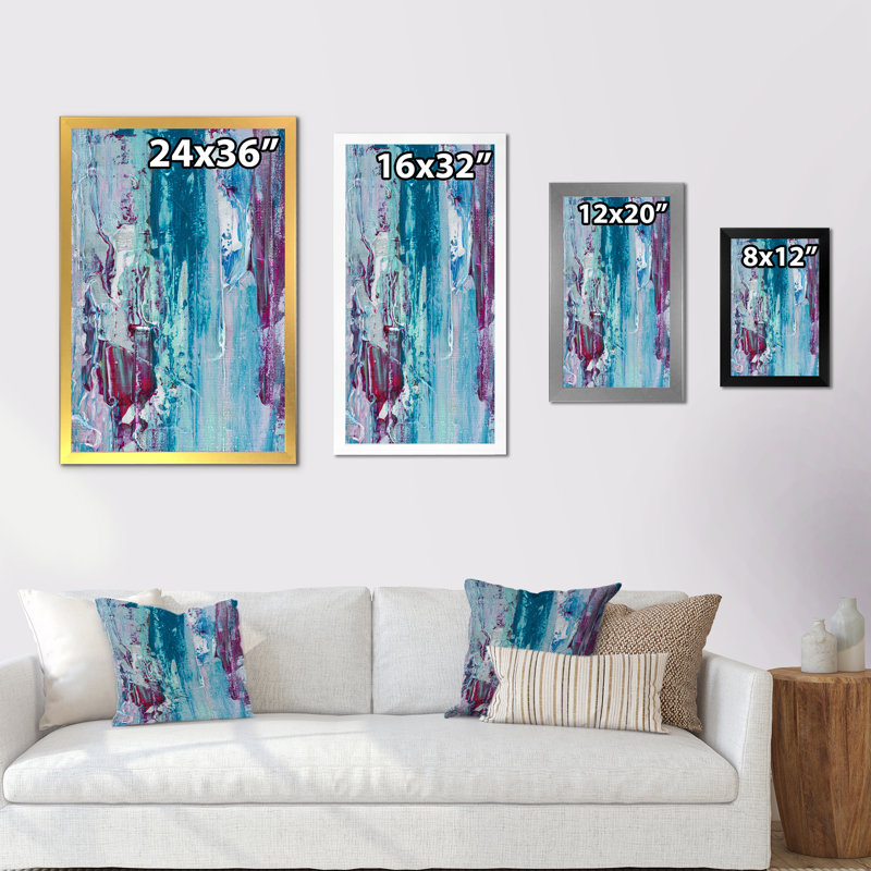 Purple And Blue Abstract Paint Strokes - Painting on Canvas, Black Picture Framed Canvas, 20" H x 12" W x 1" D