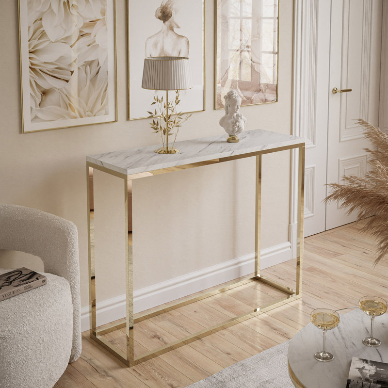 Claborn Stone Top Console Table, 80cm H x 100cm W x 30cm D , Levanto Marble